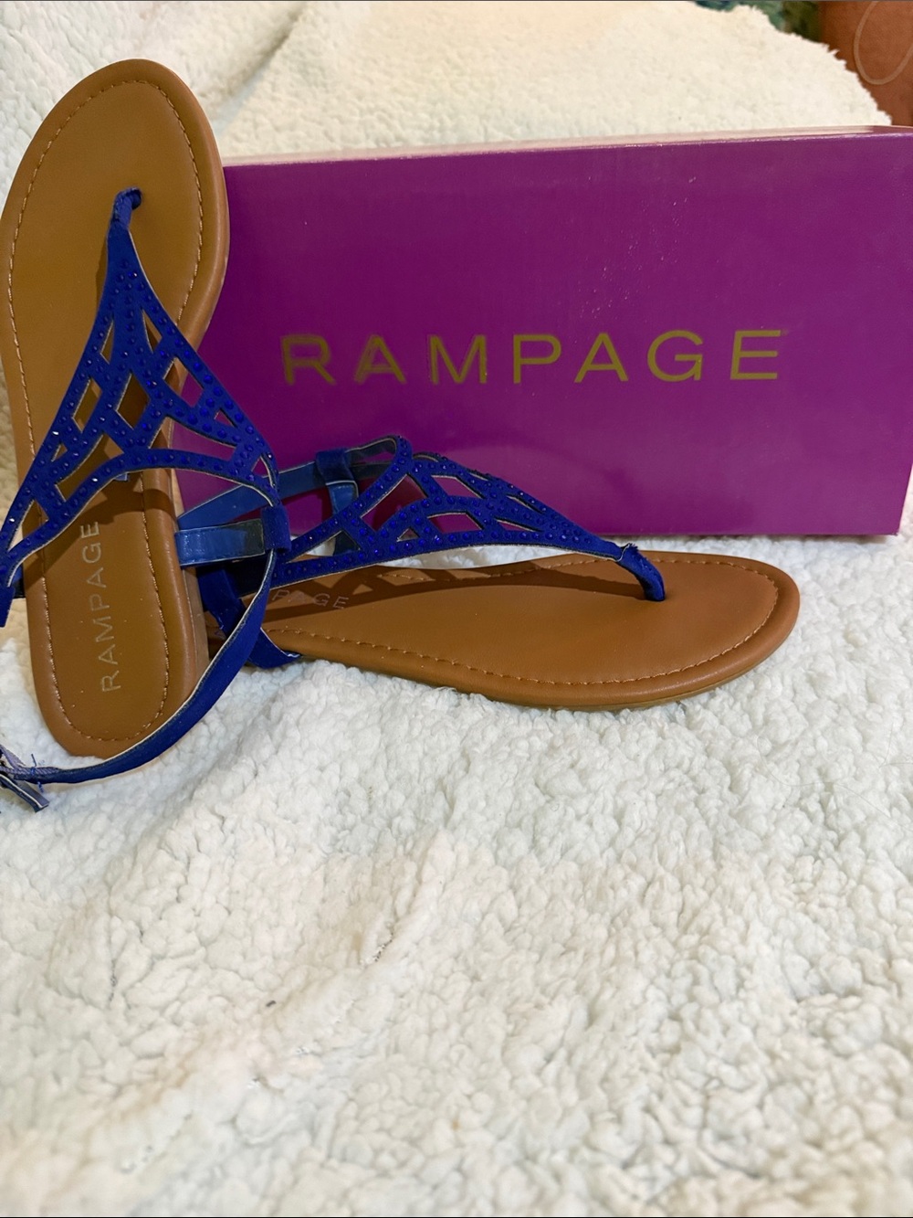 Rampage Royal Blue Laser-Cut Thong Sandals